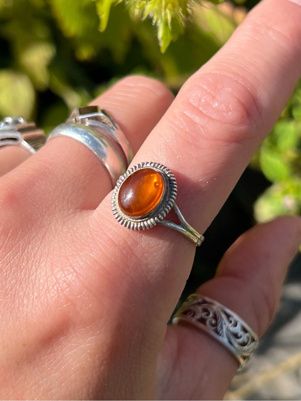 Sterling Silver Amber Ring